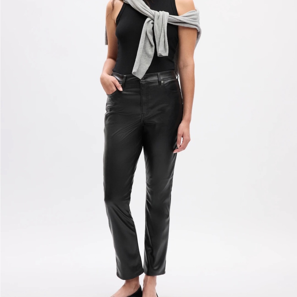 High Rise Vegan Leather Vintage Slim Pants